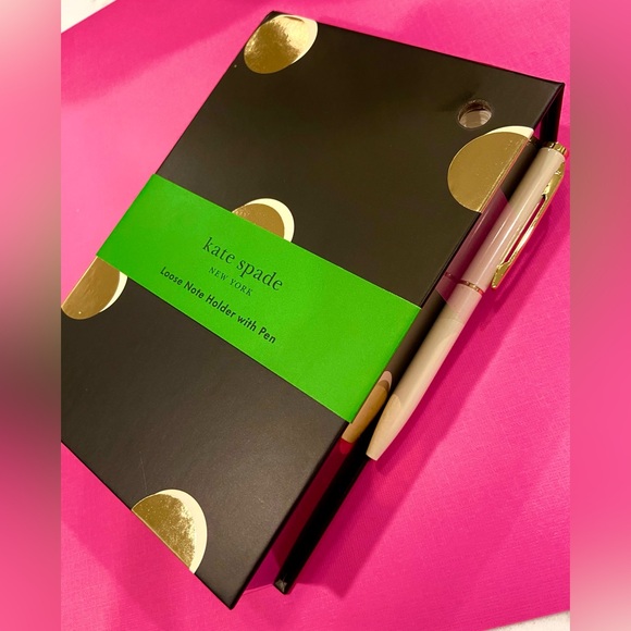 NWT! Set of kate spade note pad holder + pen 250 notes w/ gold gilded edge WHITE - Picture 4 of 16